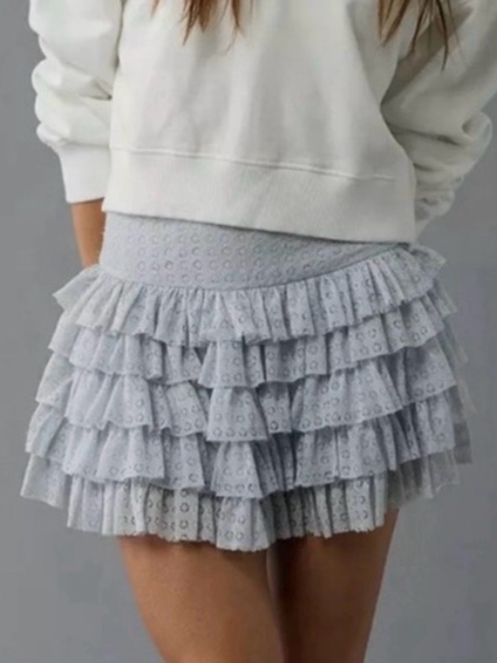 American Eagle Outfitters Light Grayish blue Tiered Ruffle Mini Skirt